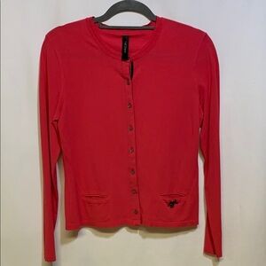 Marc Cain Vibrant Red Knit Button Down Top